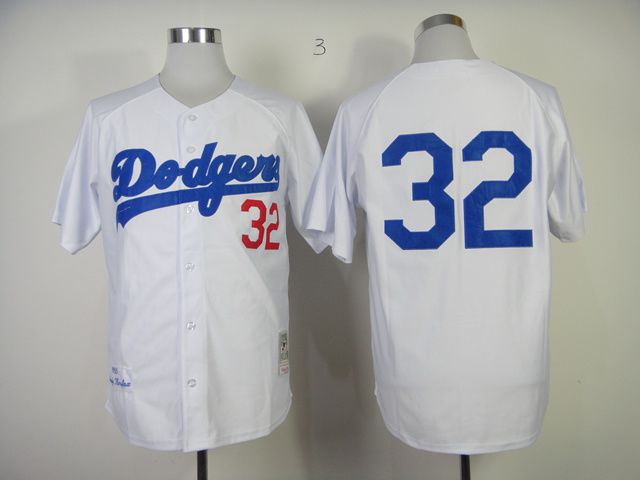 Men Los Angeles Dodgers #32 Koufax White Throwback 1955 MLB Jerseys->los angeles dodgers->MLB Jersey